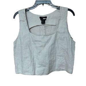 Linen Tahari Crop Tank Top Lg Pullover Oatmeal Neutral Summer Career Travel